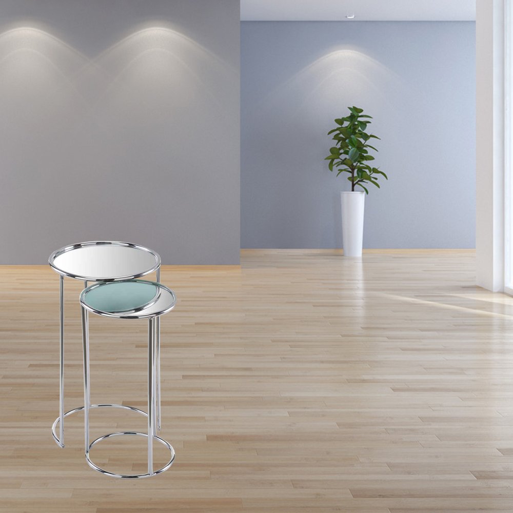 Silver Aluminum Round Mirrored End Table - 22-inch