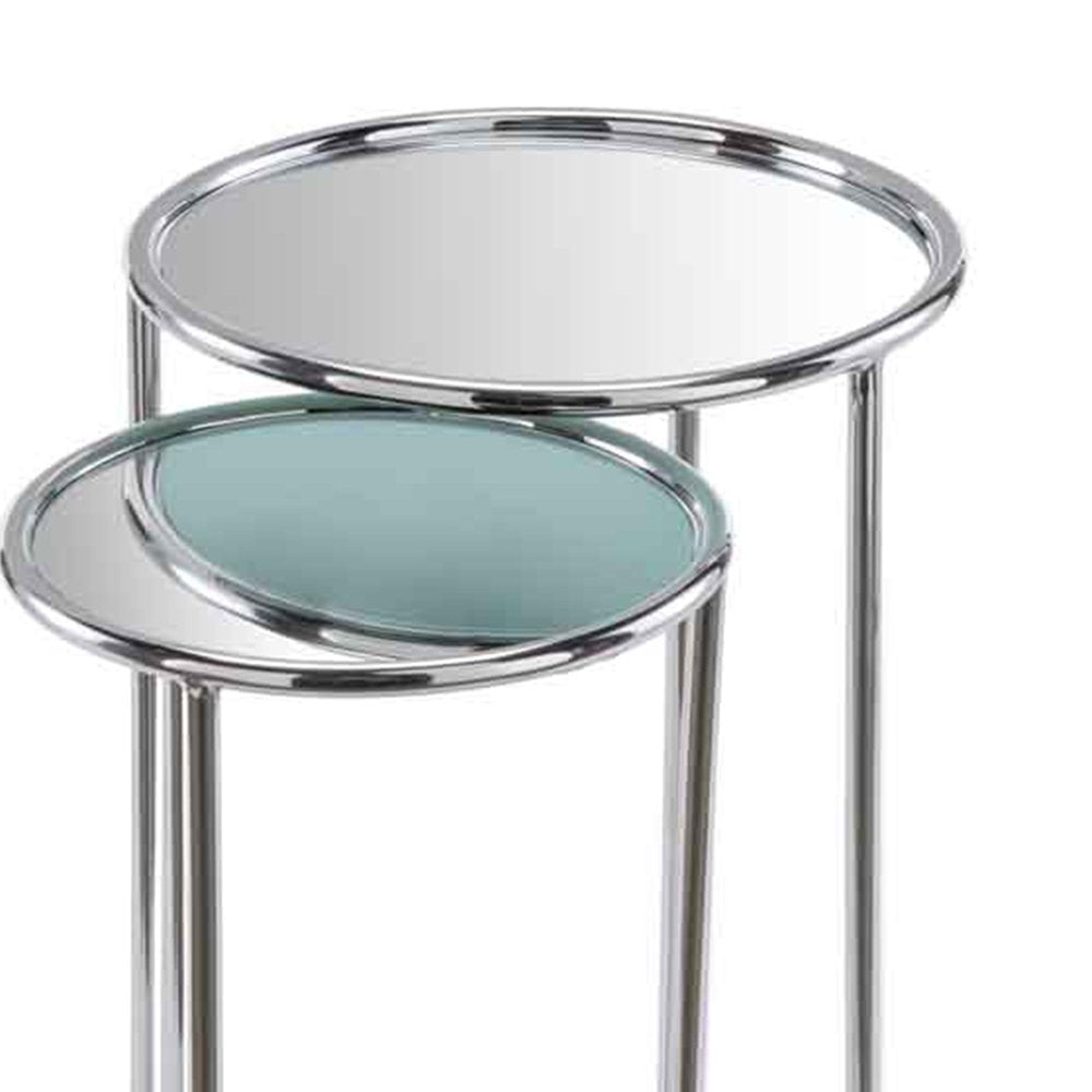 Silver Aluminum Round Mirrored End Table - 22-inch