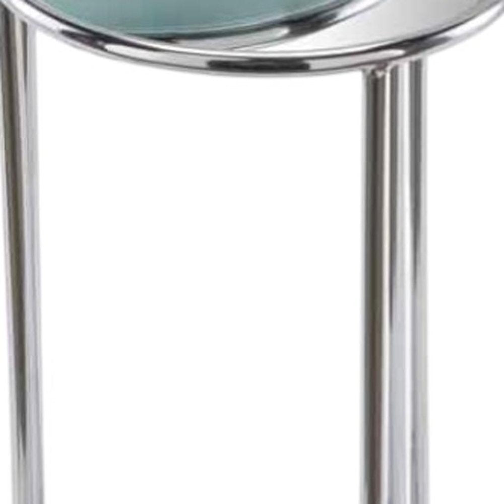 Silver Aluminum Round Mirrored End Table - 22-inch