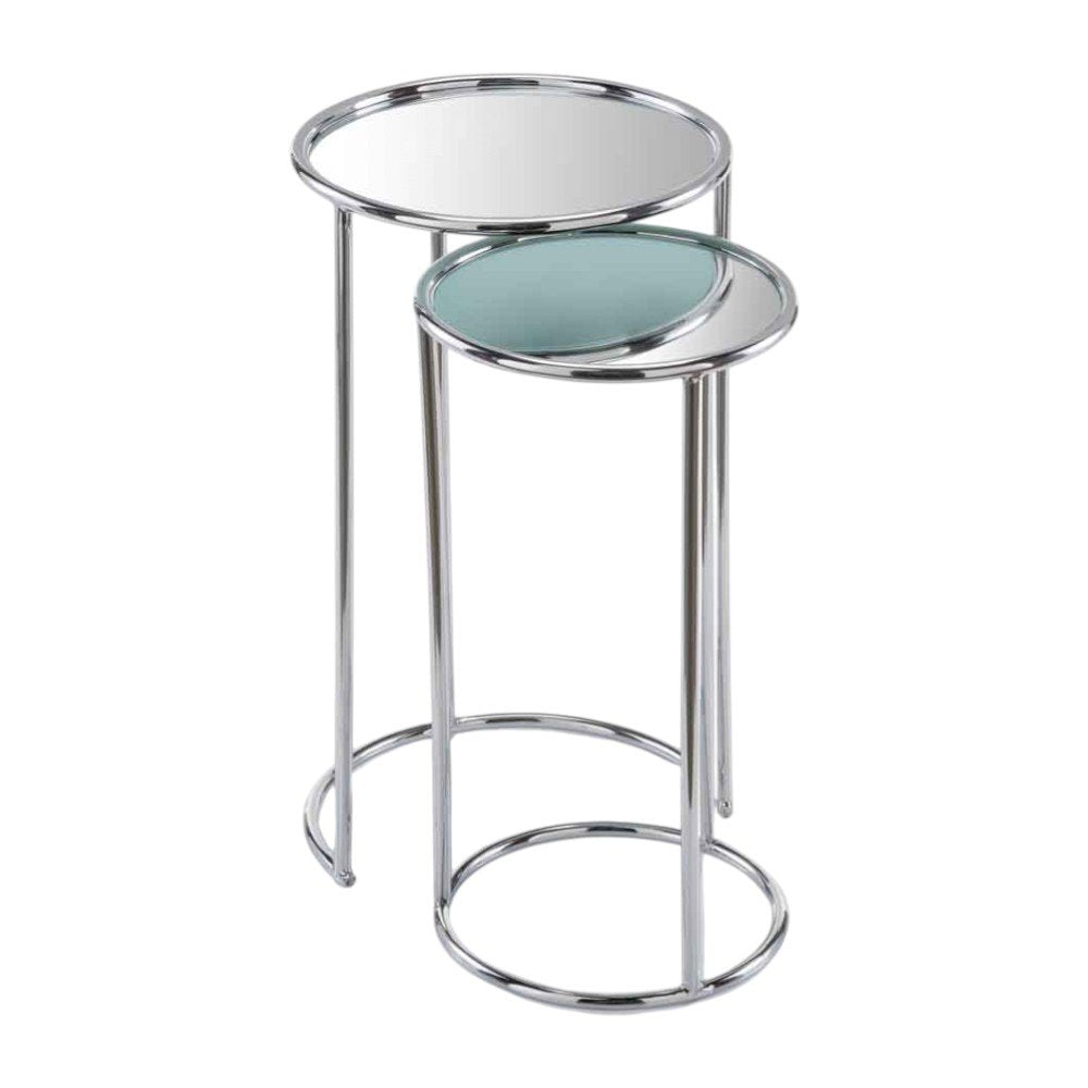 Silver Aluminum Round Mirrored End Table - 22-inch