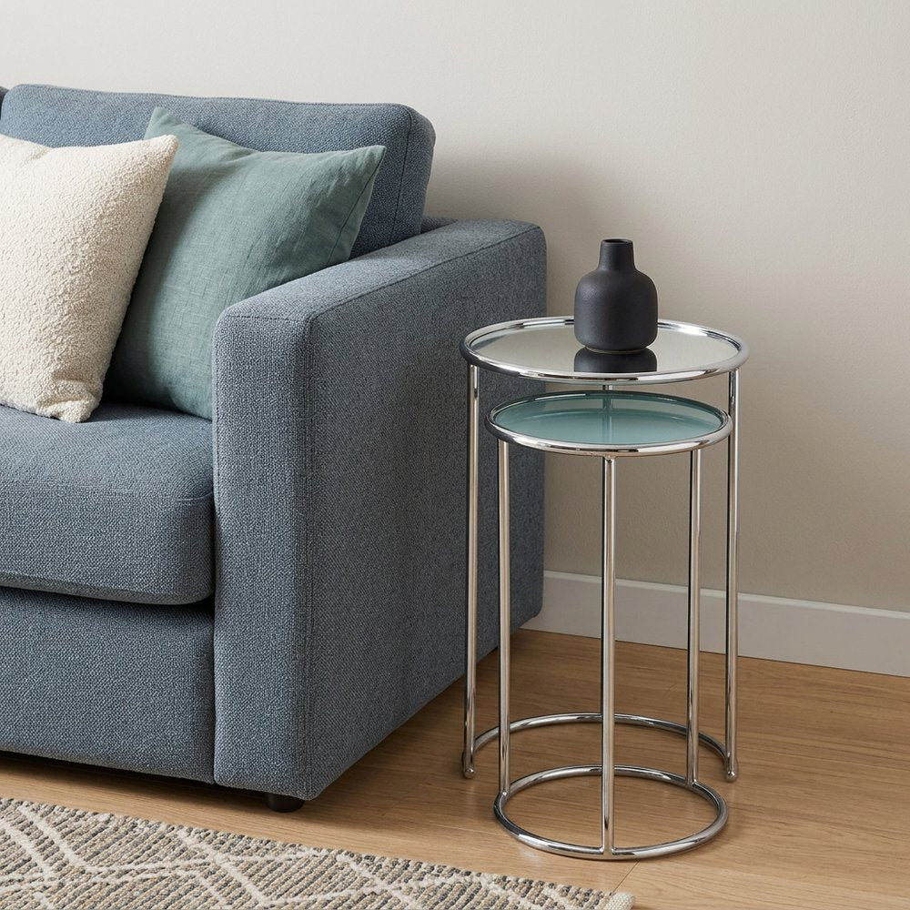 Silver Aluminum Round Mirrored End Table - 22-inch