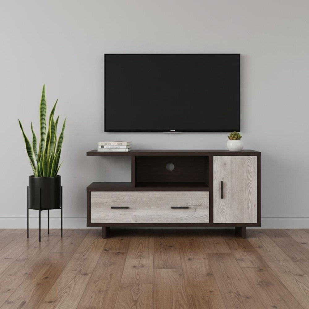 Wood Brown Cabinet Enclosed Storage TV Stand - 47-inch