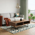 Brown and Black Wood and Metal Sled Coffee Table with Two Shelves