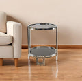 Silver Glass Round Mirrored End Table with Shelf - 22-inch