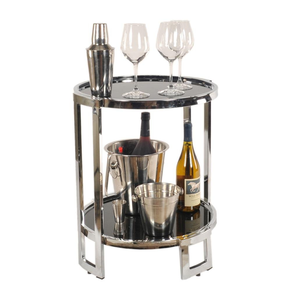 Silver Glass Round Mirrored End Table with Shelf - 22-inch