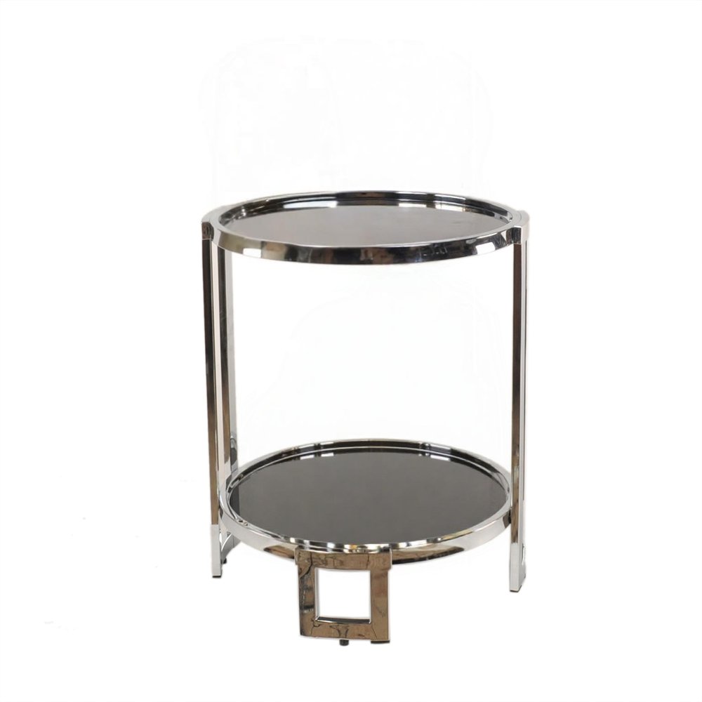 Silver Glass Round Mirrored End Table with Shelf - 22-inch