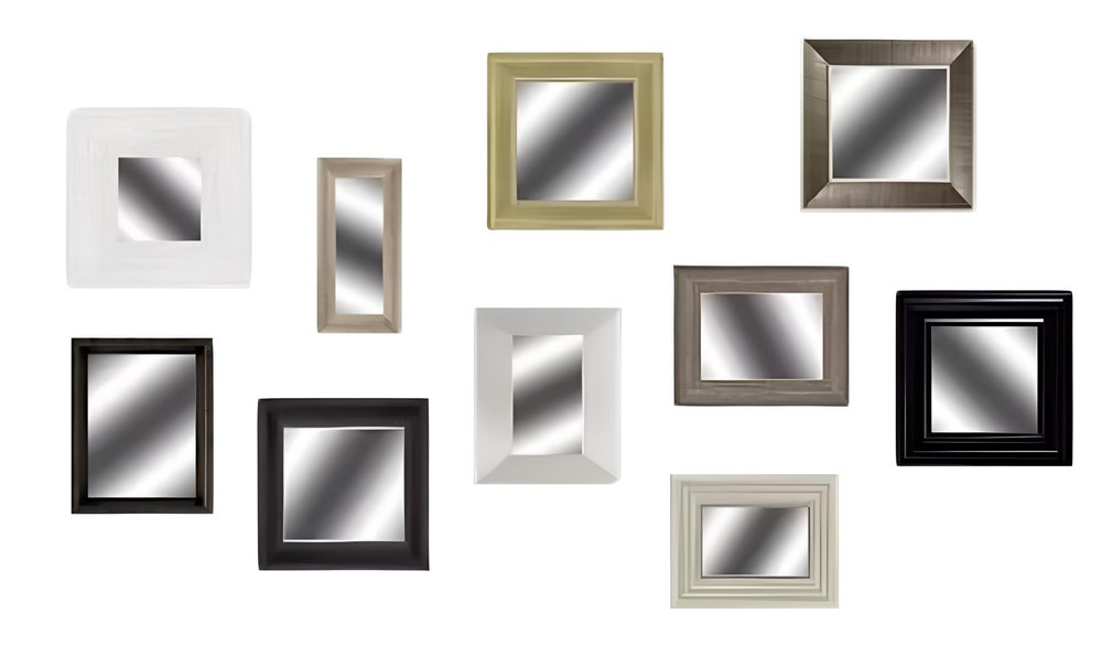 Set of Ten Brown and White Square and Rectangle Framed Mirror Set