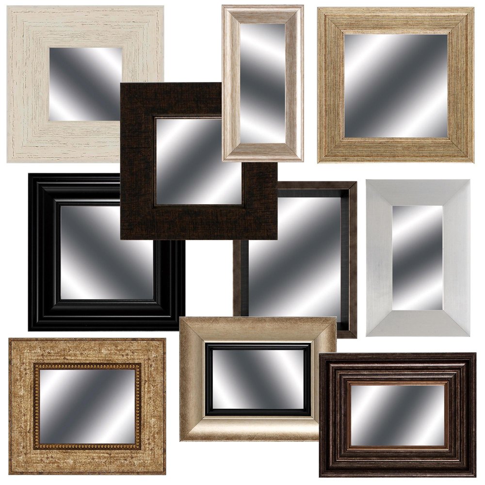 Set of Ten Brown and White Square and Rectangle Framed Mirror Set