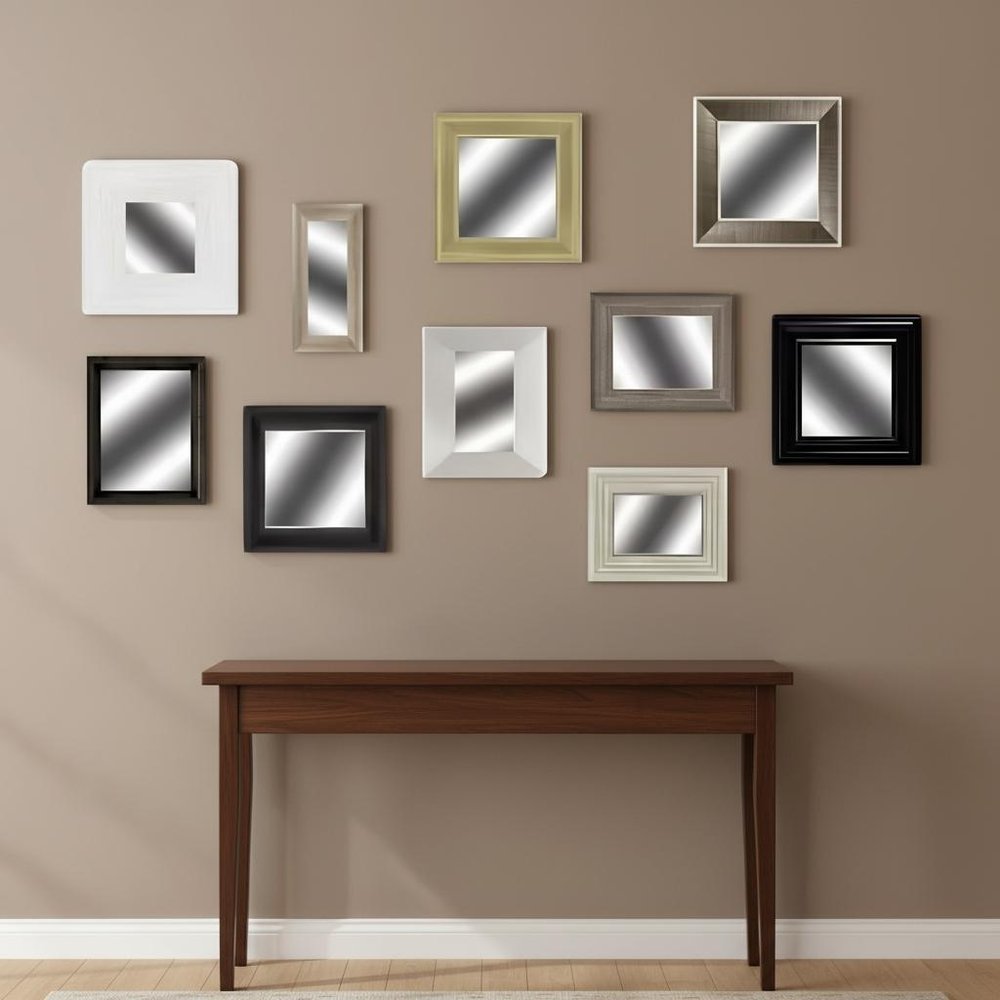 Set of Ten Brown and White Square and Rectangle Framed Mirror Set