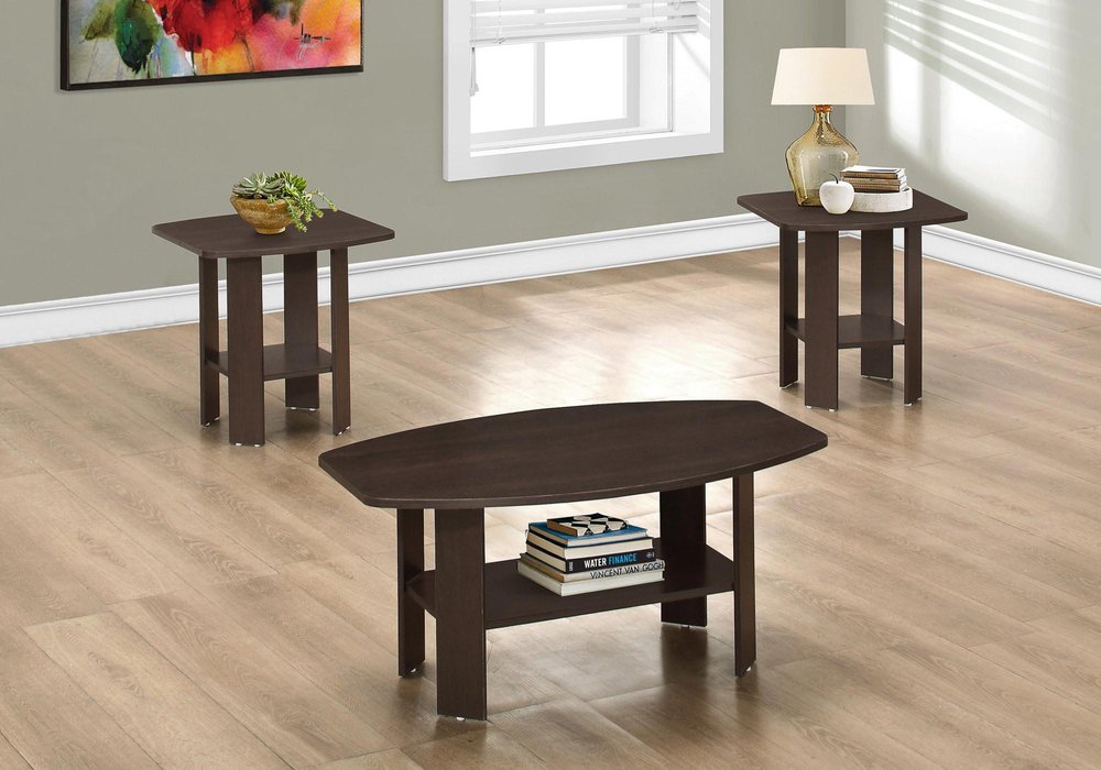 Set of Three 36 Brown Coffee Table with Shelf