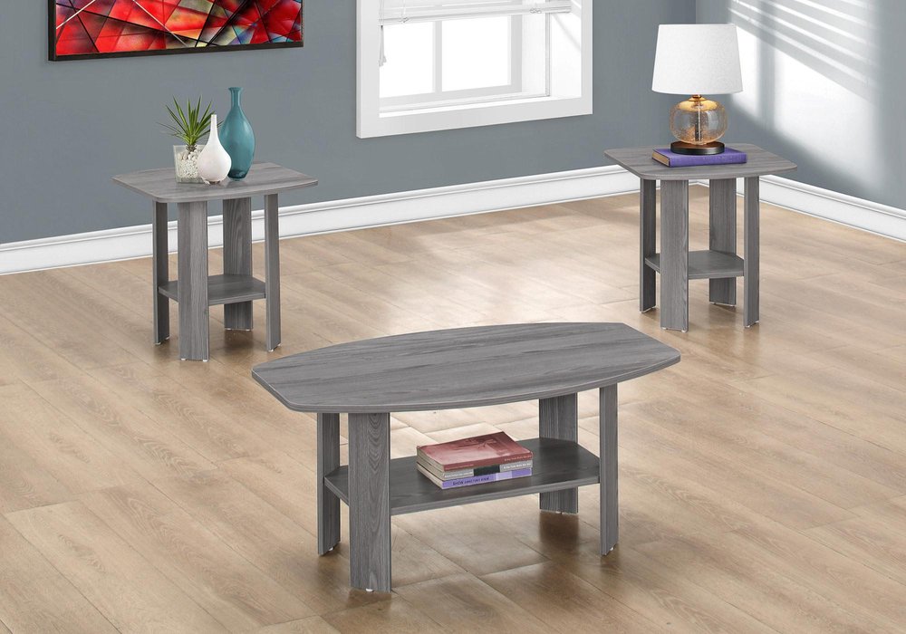 Set of Three 36 Gray Coffee Table with Shelf