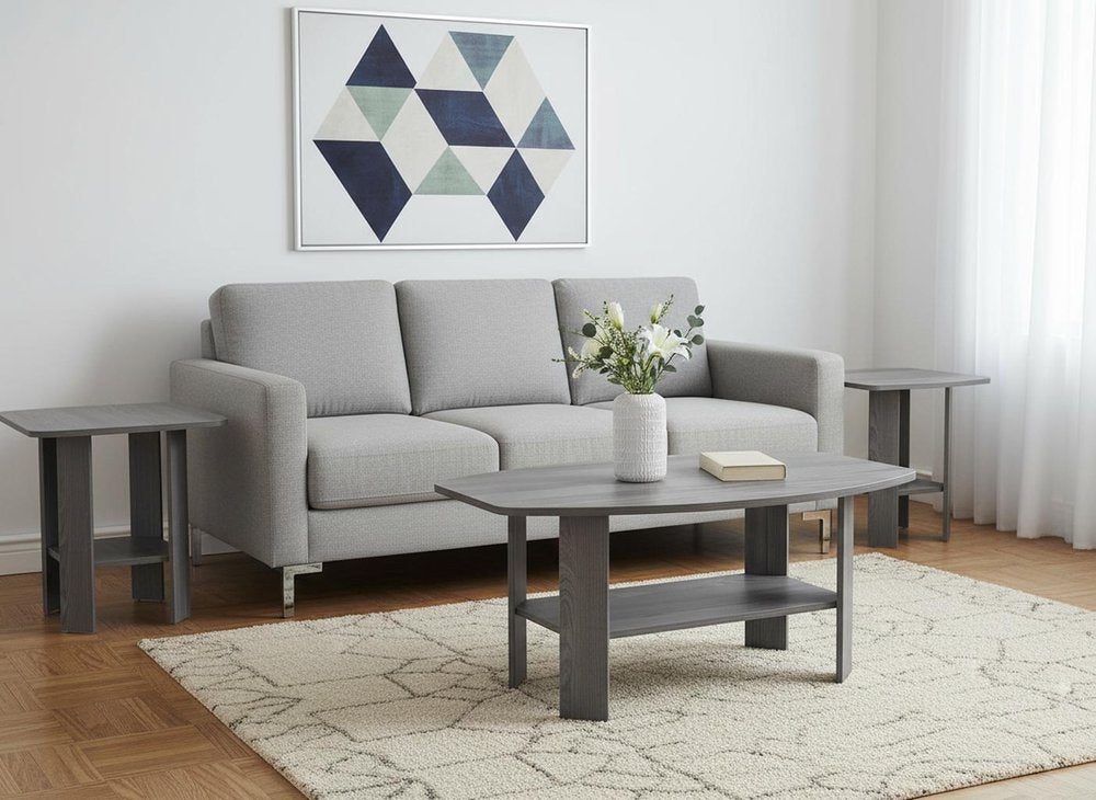 Set of Three 36 Gray Coffee Table with Shelf