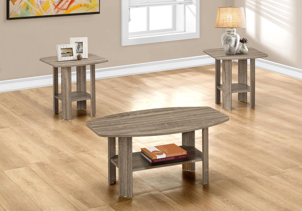 Set of Three 36 Taupe Coffee Table with Shelf