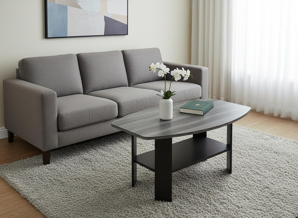 Set of Three 36 Gray and Black Wood Coffee Table with Shelf