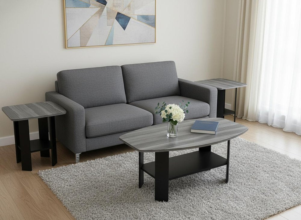 Set of Three 36 Gray and Black Wood Coffee Table with Shelf
