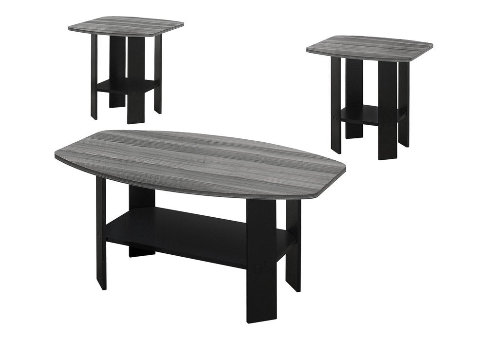 Set of Three 36 Gray and Black Wood Coffee Table with Shelf