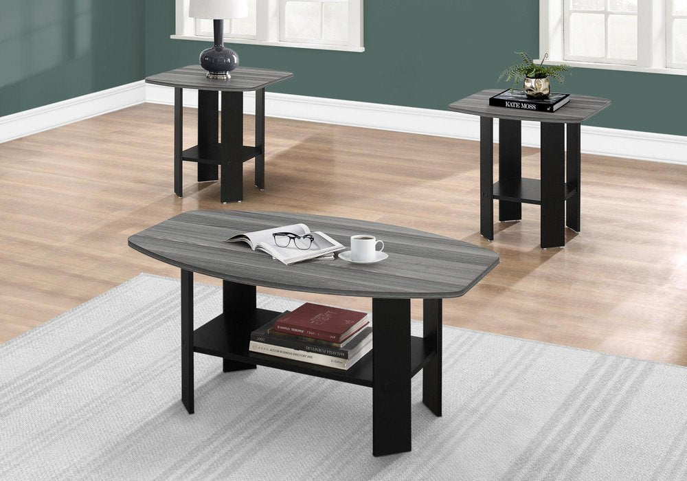 Set of Three 36 Gray and Black Wood Coffee Table with Shelf