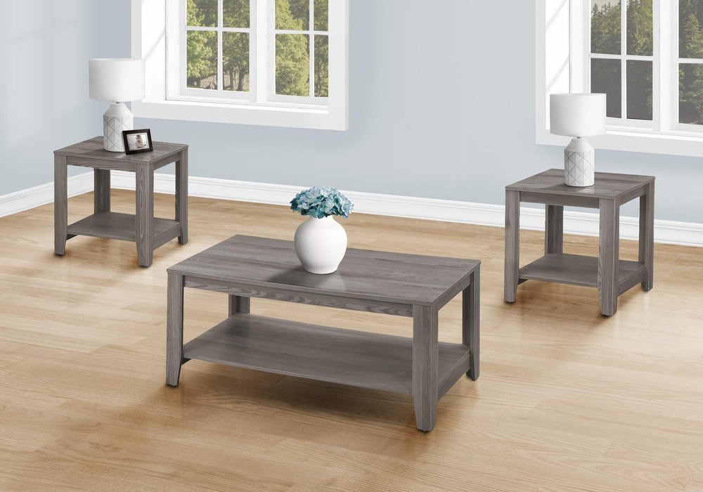 Set of Three 42 Gray Coffee Table with Shelf