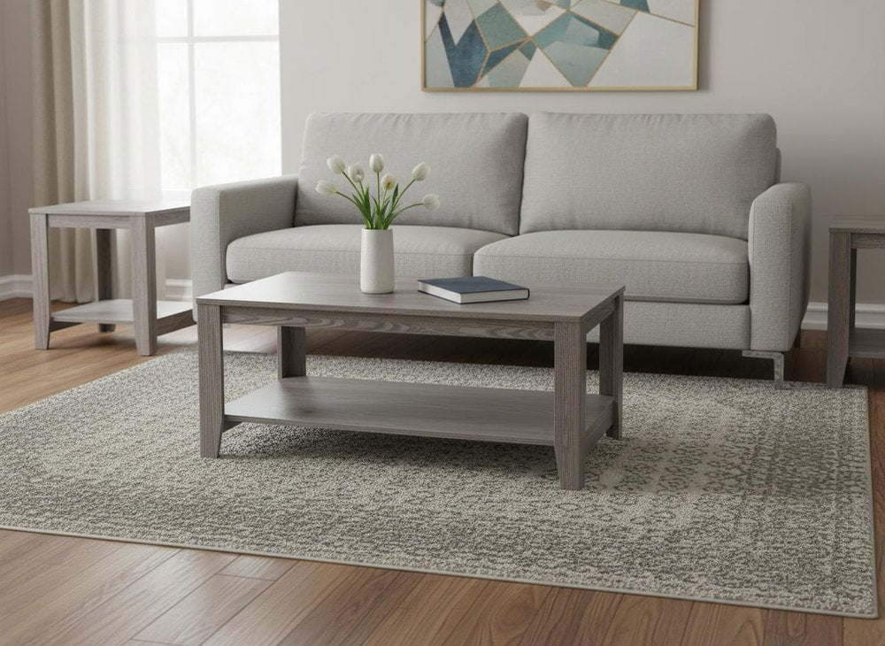 Set of Three 42 Gray Coffee Table with Shelf