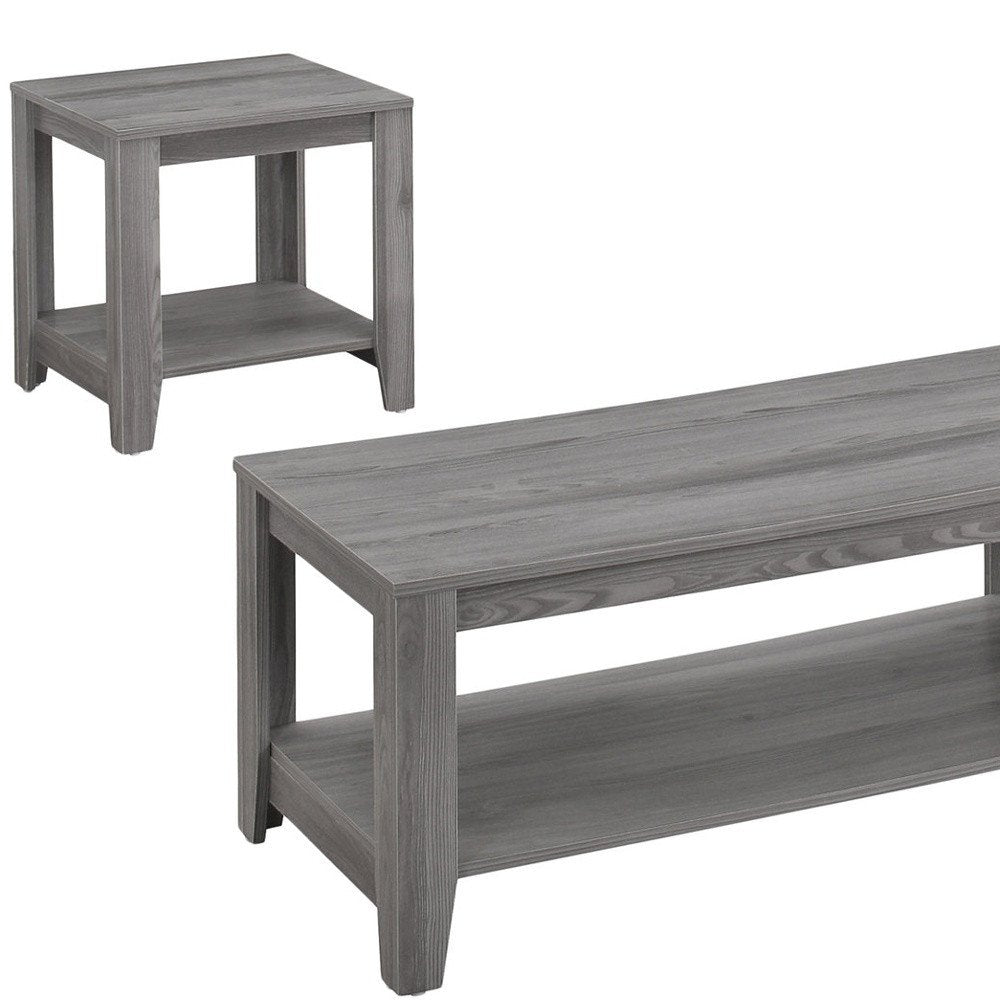 Set of Three 42 Gray Coffee Table with Shelf