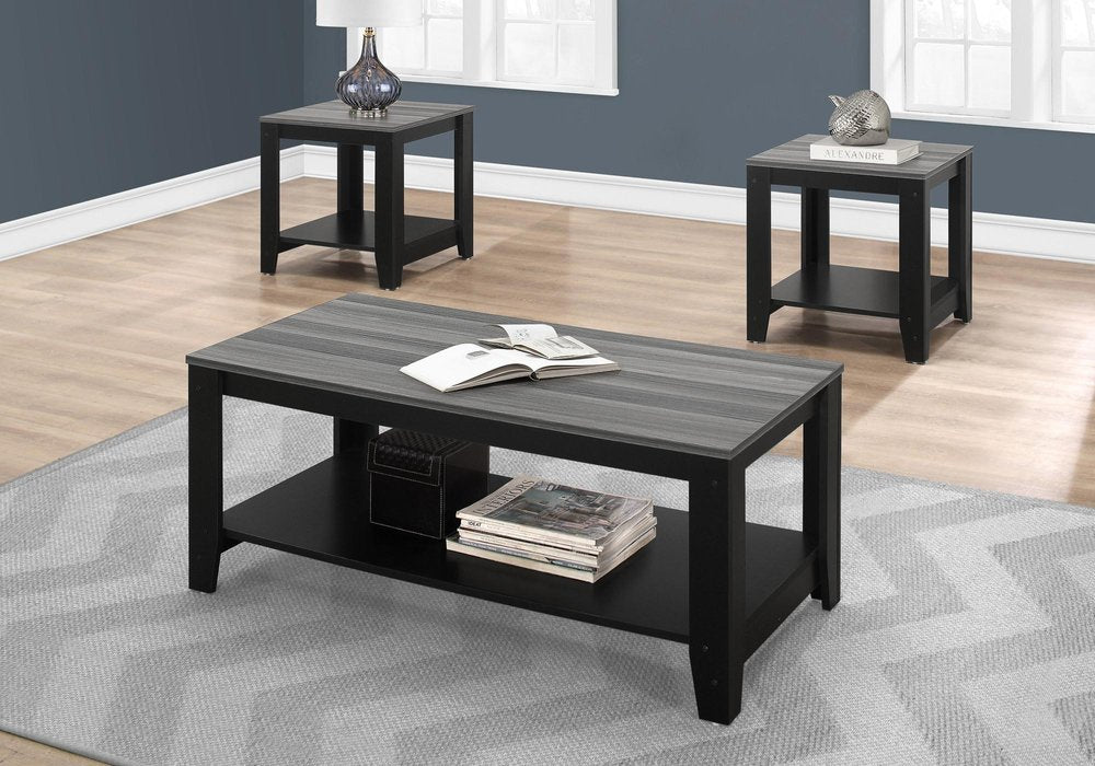 Set of Three 42 Gray and Black Coffee Table with Shelf