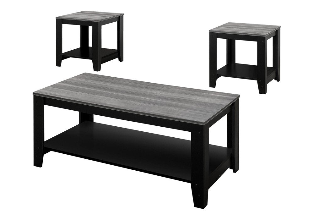 Set of Three 42 Gray and Black Coffee Table with Shelf