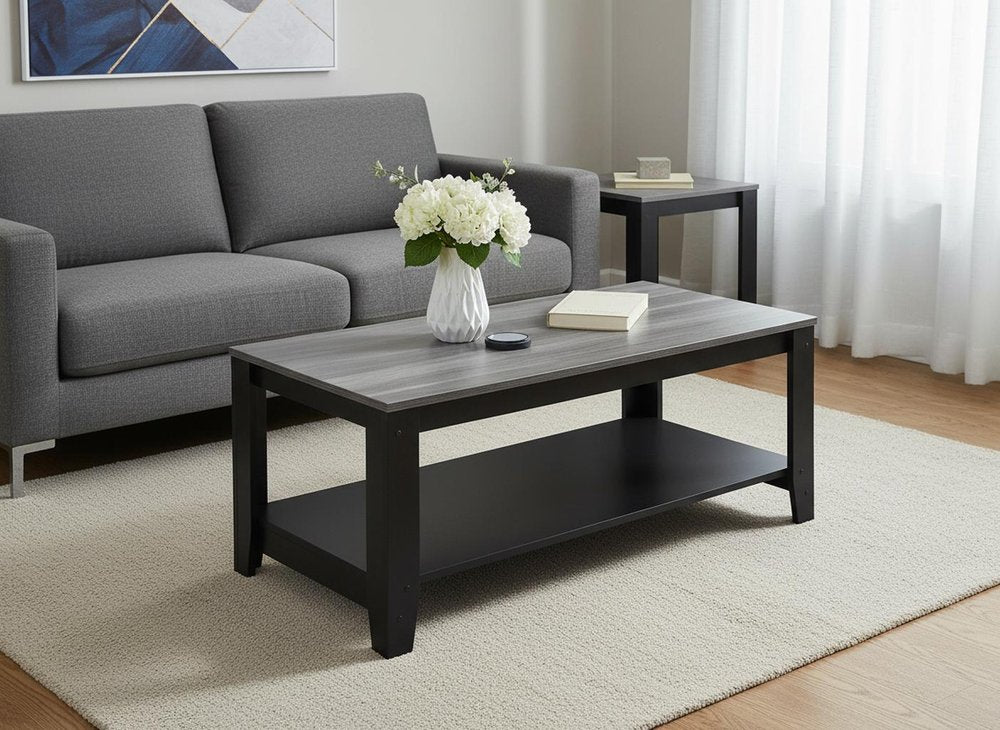 Set of Three 42 Gray and Black Coffee Table with Shelf