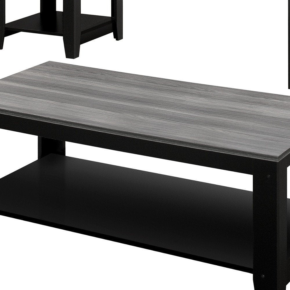 Set of Three 42 Gray and Black Coffee Table with Shelf