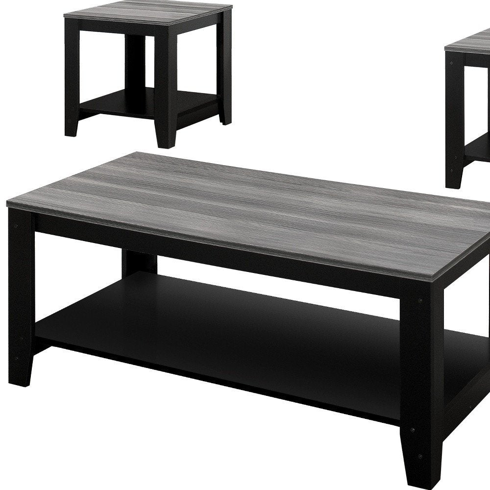 Set of Three 42 Gray and Black Coffee Table with Shelf