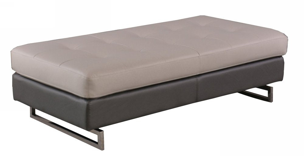 Taupe Brown and Silver Faux Leather Tufted Ottoman - 63-inch