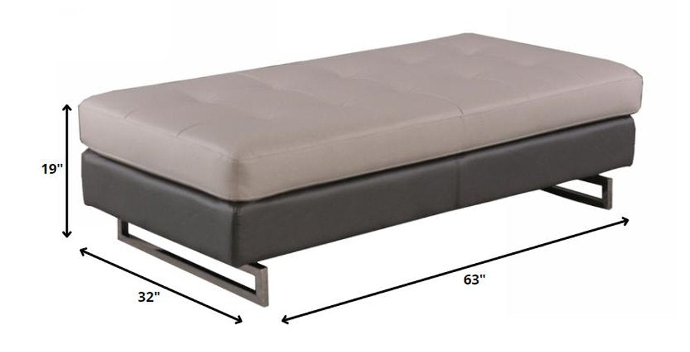 Taupe Brown and Silver Faux Leather Tufted Ottoman - 63-inch