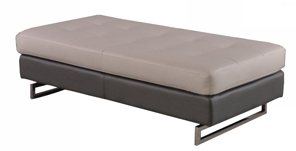 Taupe Brown and Silver Faux Leather Tufted Ottoman - 63-inch