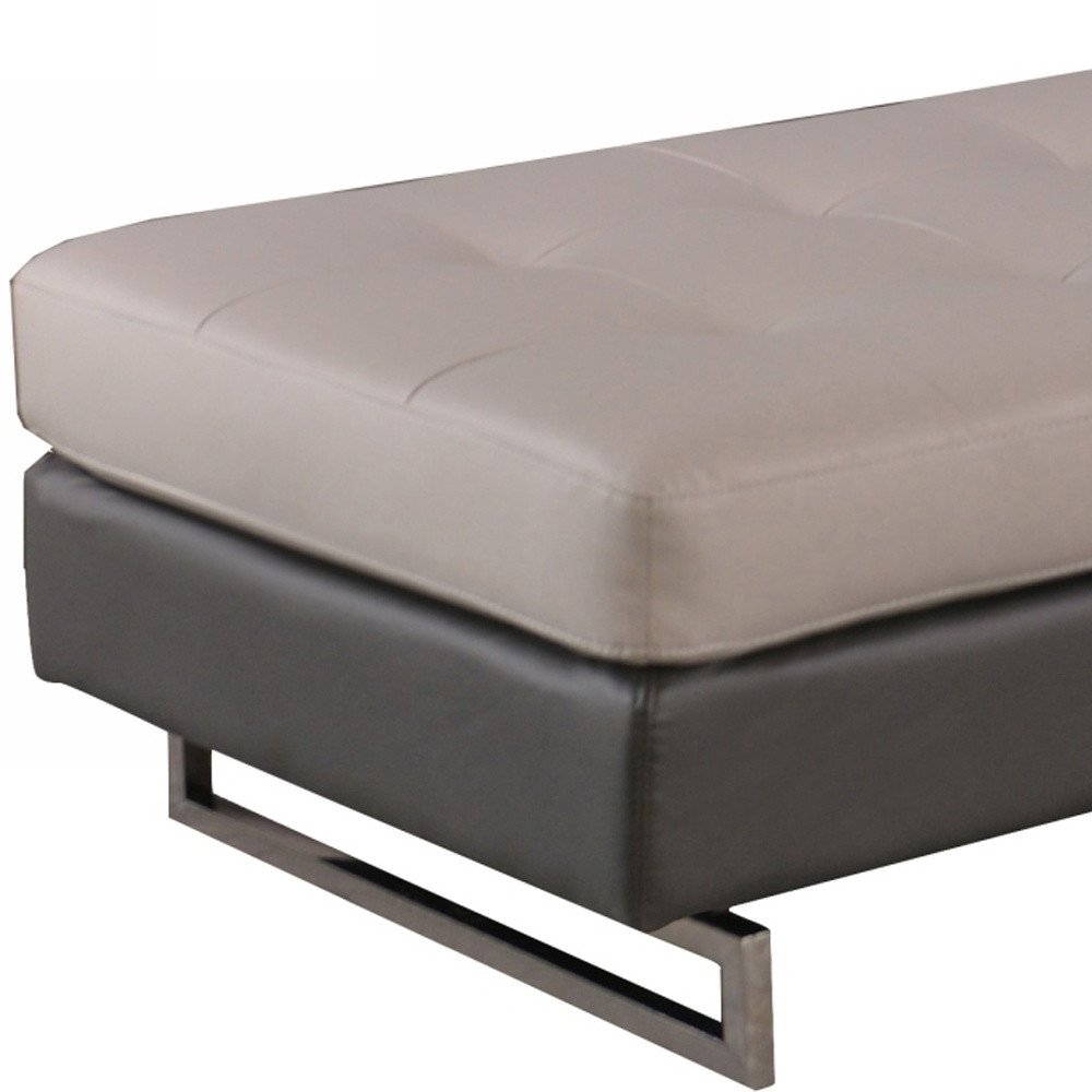 Taupe Brown and Silver Faux Leather Tufted Ottoman - 63-inch
