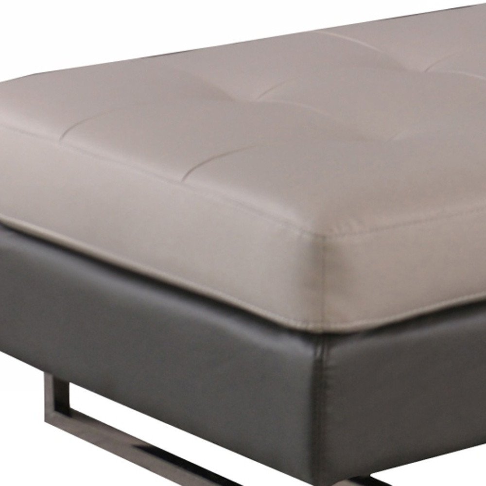 Taupe Brown and Silver Faux Leather Tufted Ottoman - 63-inch