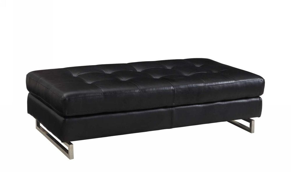Black Tufted Faux Leather and Silver Ottoman - 63-inch Ottomans
