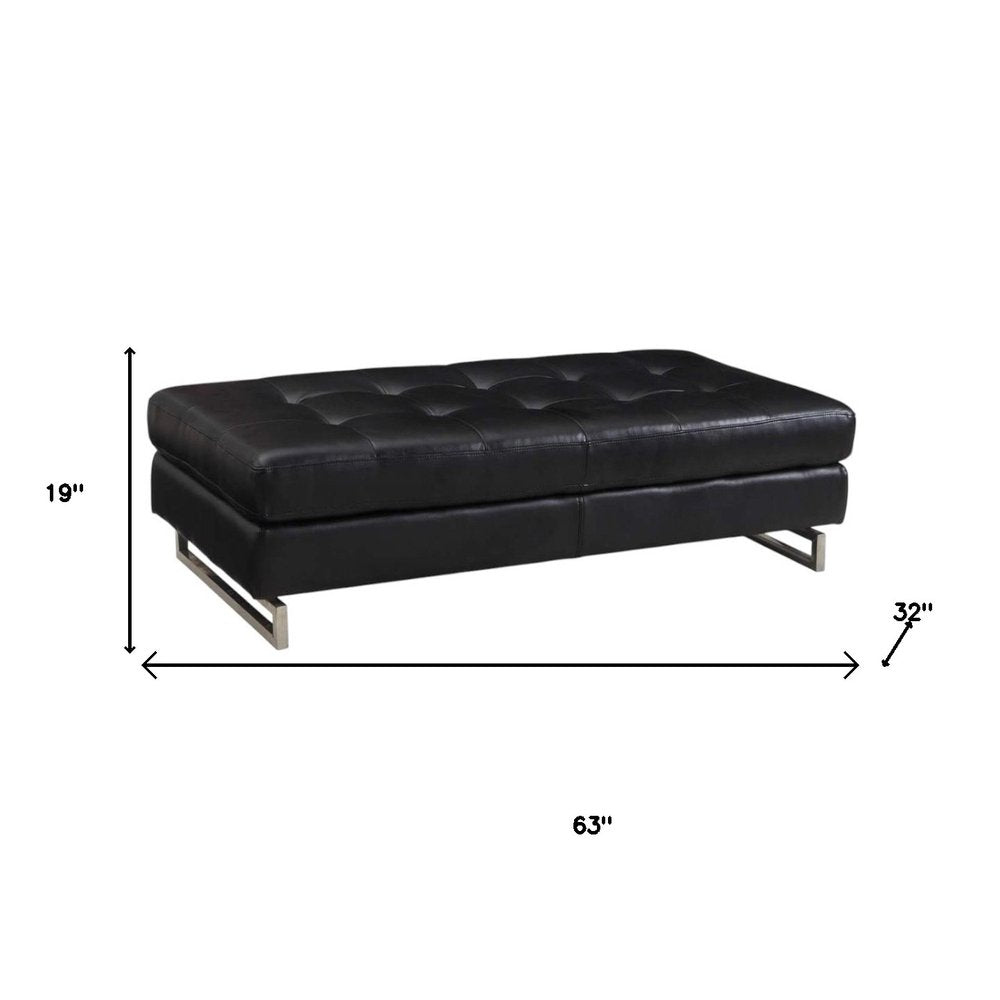 Black Tufted Faux Leather and Silver Ottoman - 63-inch Ottomans