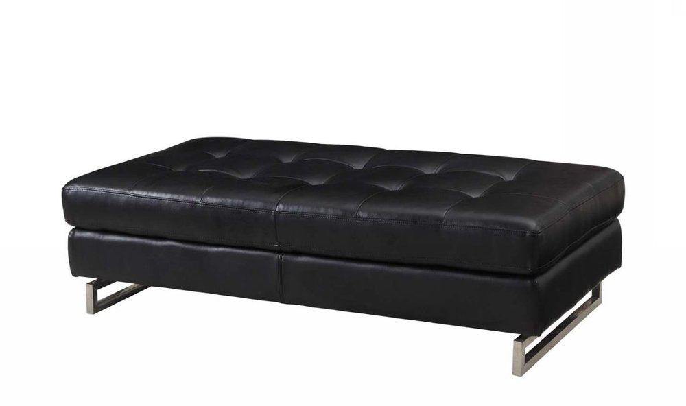 Black Tufted Faux Leather and Silver Ottoman - 63-inch Ottomans