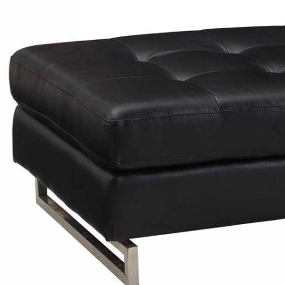 Black Tufted Faux Leather and Silver Ottoman - 63-inch Ottomans