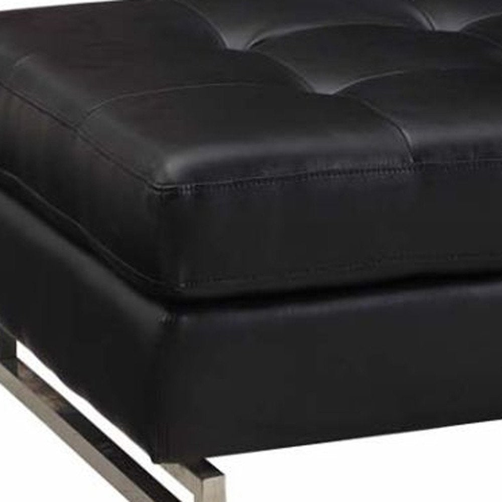 Black Tufted Faux Leather and Silver Ottoman - 63-inch Ottomans