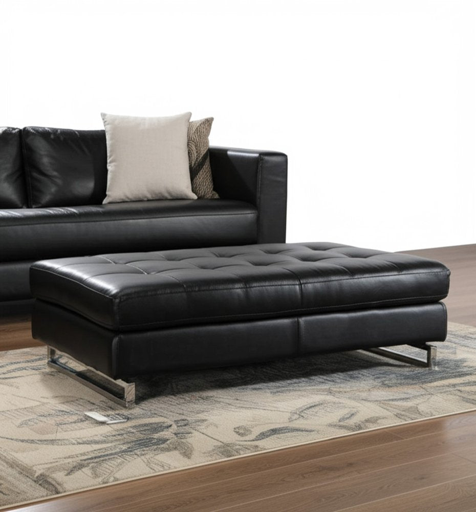 Black Tufted Faux Leather and Silver Ottoman - 63-inch Ottomans