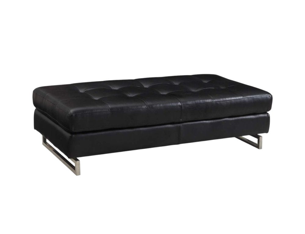 Black Tufted Faux Leather and Silver Ottoman - 63-inch Ottomans