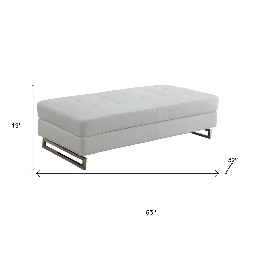 White and Silver Faux Leather Ottoman - 63-inch Ottomans