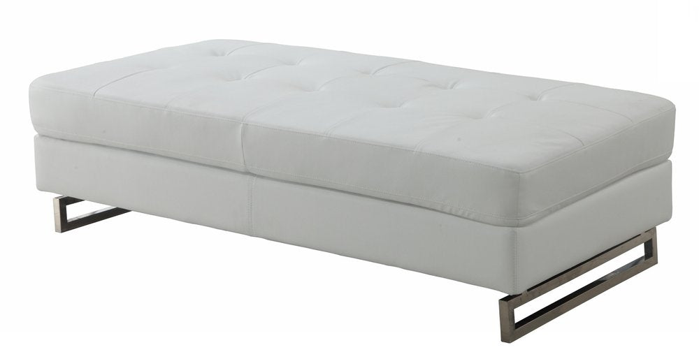 White and Silver Faux Leather Ottoman - 63-inch Ottomans
