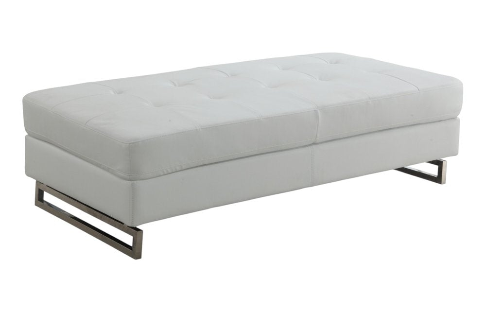 White and Silver Faux Leather Ottoman - 63-inch Ottomans