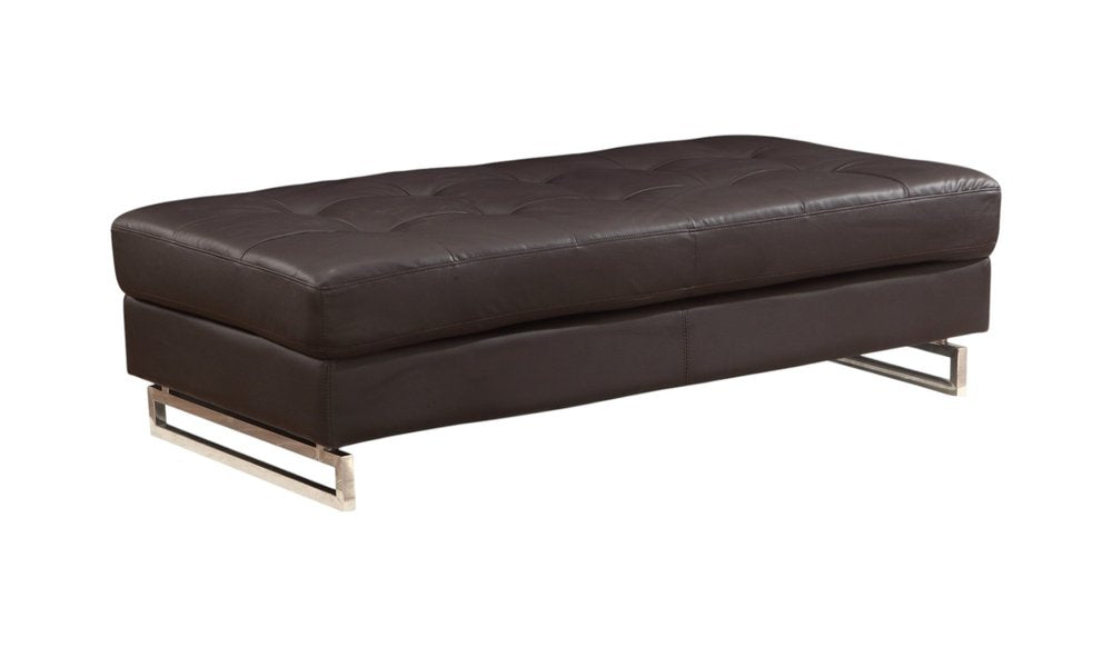 Brown and Silver Faux Leather Tufted Ottoman - 63-inch