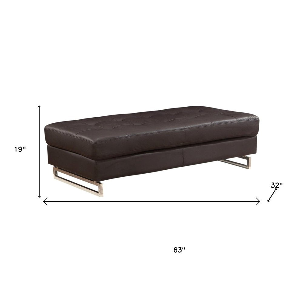 Brown and Silver Faux Leather Tufted Ottoman - 63-inch