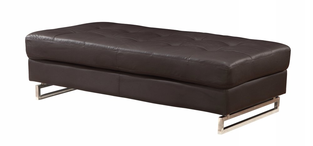 Brown and Silver Faux Leather Tufted Ottoman - 63-inch