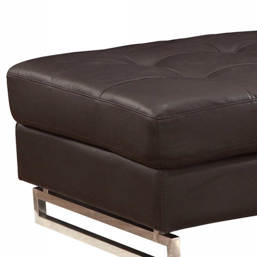 Brown and Silver Faux Leather Tufted Ottoman - 63-inch