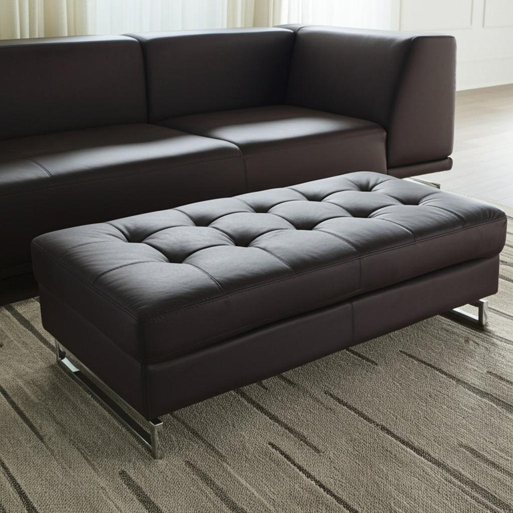 Brown and Silver Faux Leather Tufted Ottoman - 63-inch