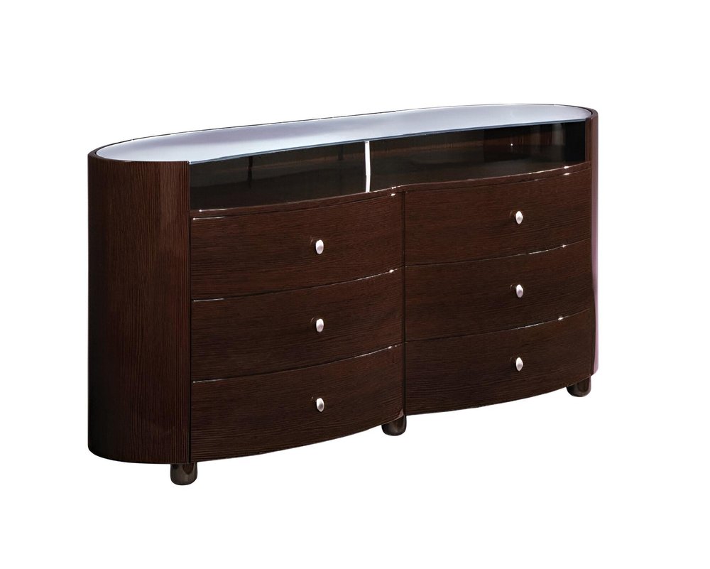 Brown Wood Six Drawer Dresser - 63-inch